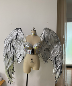 <span class=keywords><strong>Costume</strong></span> da <span class=keywords><strong>Angelo</strong></span> con Ali di Piume Argentate, Tuta Riflettente per Passerella, Outfit per Feste Rave e Cosplay per Donne - Product Image 4
