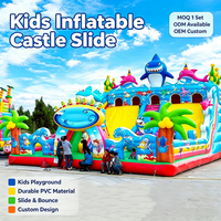 Château gonflable Kiddyson avec toboggan, thème requin, en PVC, facile à installer, pour aire de jeux extérieure pour enfants