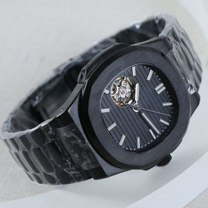 Reloj con Logotipo Personalizado, Movimiento Automático NH38, Relojes Mecánicos de Lujo NH38, Esfera Negra Estéril con Diseño Hueco, Reloj de Pulsera Resistente al Agua - Product Image 1