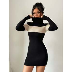 Colorblock Turtleneck Knit Mini <b>Dress</b> Black Women's Sweater <b>Dress</b> - Product Image 2