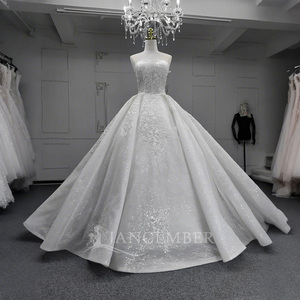 Vestido de Novia ANY43 con Lentejuelas, Escote Corazón, Estilo Princesa, con Apliques de Pedrería, Encaje, Cristal, Cola de Capilla, Largo hasta el Suelo, Natural - Product Image 2