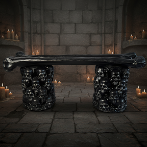 مقعد على شكل جمجمة وعظم بتصميم قوطي - مقعد زخرفي من الراتنج للهالوين، مناسب للمنازل المخيفة والمنازل القوطية والحدائق الخارجية - Product Image 3