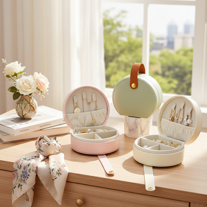 Astuccio Portagioie Vintage a Mezza Luna in Pelle con Cerniera Rosa, Bianco, Verde per Casa e Viaggi - Product Image 3