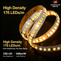 Bande lumineuse LED 2835 24V 176 LED/m CRI>83 160lm/W Haute luminosité Bande LED flexible pour la décoration de projets intérieurs