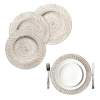 Assiettes de présentation en bambou blanc, personnalisées, 13 pouces, luxe, perle, raton, mariage, assiettes de présentation en rotin