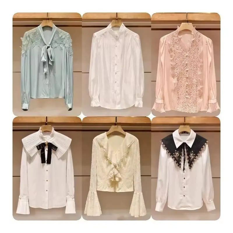 Luxury Quality Ladies Fashion Printed Silk Shirts Spring Autumn Blouses Elegant Blouses Women