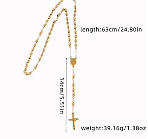 Ingrosso religioso lungo <span class=keywords><strong>preghiera</strong></span> 4mm perline in acciaio inox 18K placcato in oro vergine maria ciondolo croce catolico rosario collana - Product Image 5