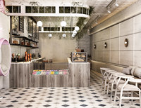 Meubles modernes en bois pour glacier, comptoir de bar à desserts en pierre, idéal pour la décoration intérieure de cafés et de pâtisseries
