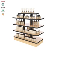 Présentoir de produits cosmétiques de marque de parfum de luxe central en bois à 4 niveaux présentoirs de produits de maquillage pour table