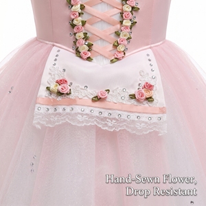 Vestido de Ballet Romántico Rosa Estilo Campesino, Disfraz de Giselle La Fille Mal Gardée, Tutú con Corsé Floral y Mangas Abullonadas para Coppelia Swanhilda - Product Image 3
