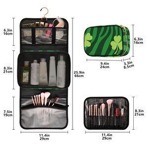 กระเป๋าเครื่องสำอางลายพิมพ์ซิปแบบฮาวาย คัสตอม ปัวเคนิเคนี ลายใบโคลเวอร์สีเขียว ลายม้าลาย, กระเป๋าใส่เครื่องสำอาง, กระเป๋าใส่แปรงแต่งหน้า - Product Image 3