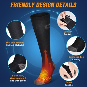 Chaussettes chauffantes lavables d'hiver noires rechargeables Chaussettes chauffantes électriques en nylon avec batterie - Product Image 3