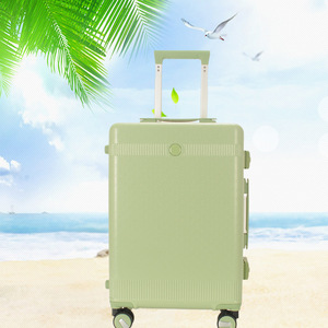 Light Green 20-Inch PC Aluminum Frame Spinner <b>Suitcase</b> Lightweight Carry On Trolley Case For Leisure Travel - Product Image 1