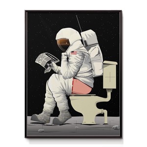 Venta al por mayor personalizado moderno hogar pared decoración Cuadros inodoro astronauta lienzo póster e impresiones divertido baño pared arte decoración pintura - Product Image 1