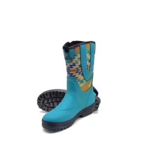 manufacture customized ankle high women's rubber boots with neoprene lining for outdoors wet weather