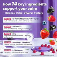 Gummies véganes à marque privée, formule 14-en-1, complexe Ashwagandha et Magnésium, pour le soulagement du stress et la relaxation chez l'adulte