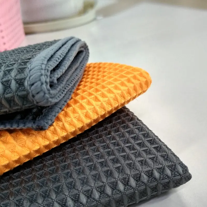 China Factory Not Wool Microfiber Waffle Weave Towel Glass Car Cleaning Super Water Absorbent 350GSM Lint-free Cloth OEM