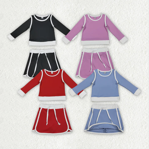 Nouvelle Arrivée Ensemble Coordonné Sœur 4 Couleurs Unies Décontracté Écologique Bébé Fille Haut Sans Manches Jupe Short Tenues de Yoga et Vêtements de Sport - Product Image 1