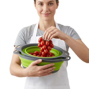 Foldable Silicone <b>Colander</b> Fruit Vegetable Kitchen Tool Handle Convenient Collapsible Storage Basket Washing Strainer - Product Image 3