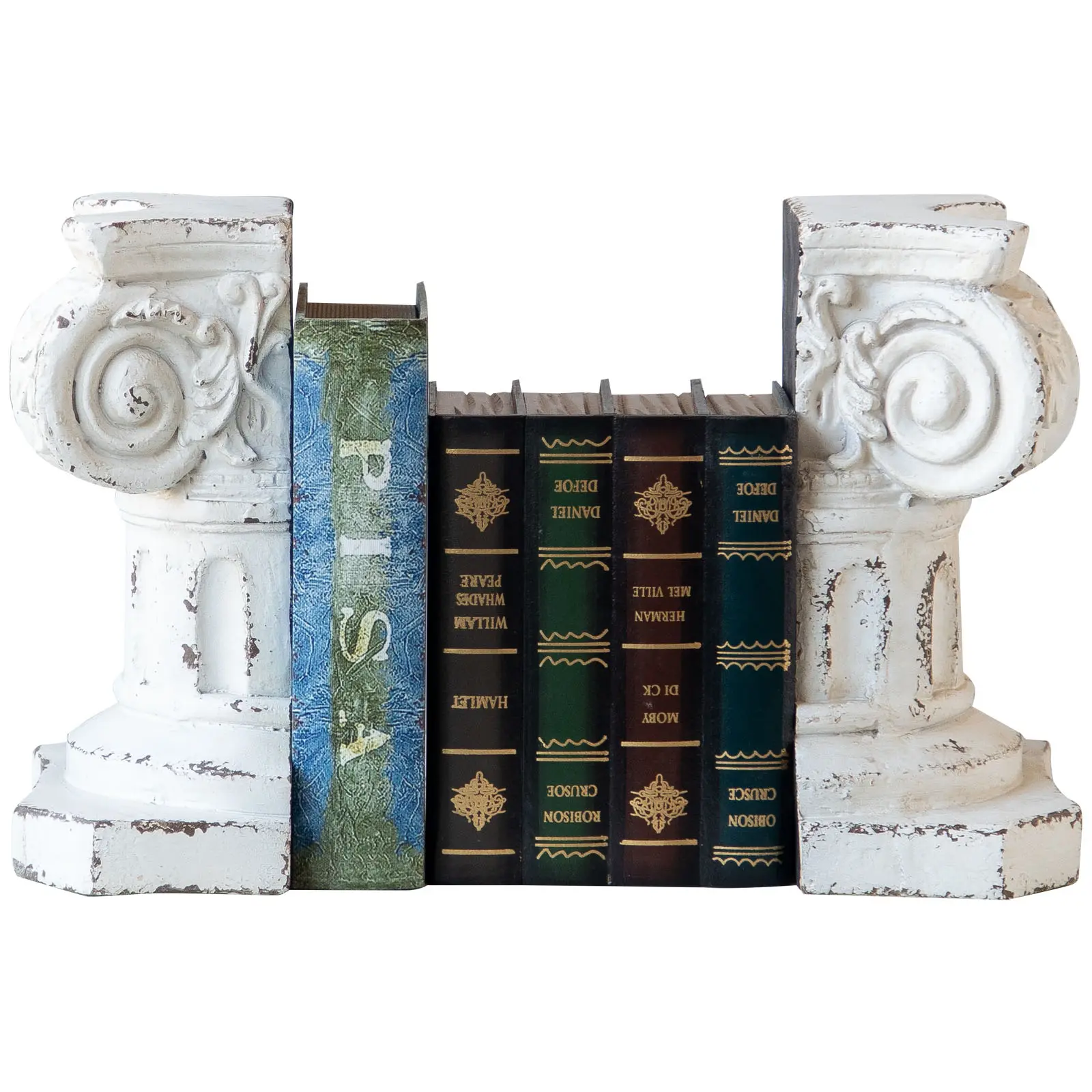 Dekorasi Rumah Meja Rustic Vintage Scroll Corbel Bookends Farmhouse Buku Dekoratif Kayu Putih Dicuci, Set 2