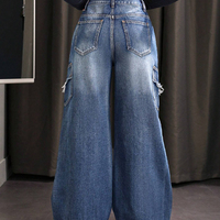 Pantalon taille haute avec poche pour femme Pantalon droit baggy hip-hop Jeans de luxe fous pour femme