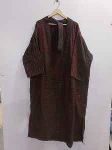 Manteau matelassé Kantha en coton fait main avec long motif Kimono vintage Style bohème bord libre bord brut - Product Image 4