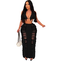 Ensemble de jupes d'été 2 pièces pour la plage Jupe longue et soutien-gorge sexy à pompons en tricot Ensemble deux pièces