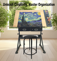 Table à dessin en bois populaire avec porte-crayons et deux tiroirs, table et chaise de dessin pour l'école