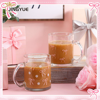 Tasses à café en verre Coquette rose avec nœuds, 12 oz, avec poignée, pour boissons chaudes et froides, cadeau idéal pour femmes et amies