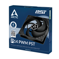 Ventilateur PC ARCTIC P14 PWM PST, ventilateur 140 mm, ventilateur de boîtier PC avec PST, optimisation de la pression, vitesse du ventilateur : 200-1700 tr/min (0 tr/min <5 %) - Noir