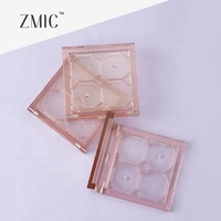 Boîte à fards à paupières carrée transparente rose personnalisée à 4 compartiments, étui vide pour maquillage cosmétique, emballage en plastique transparent