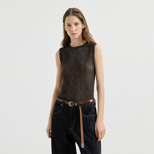 Gilet in Lana a Costine Verticali con Micro Trama <span class=keywords><strong>Trasparente</strong></span>, Spalle Larghe, Maglione Base Minimalista Senza Maniche - Product Image 1