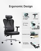 Hbada P3 avec appui-tête et accoudoir de soutien lombaire réglable en 2D Fonction d'inclinaison continue à 145 ° Chaise de bureau ergonomique