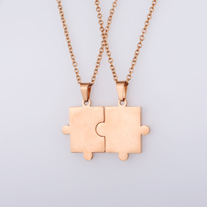 Collier pendentif Puzzle en acier inoxydable personnalisable à la mode pour femmes chaîne à maillons à la mode pour les mariages fêtes anniversaires - Product Image 4