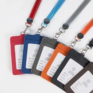 Custom Personalized Work ID Neck Strap PU Leather Card Holder Identity Badge Lanyard