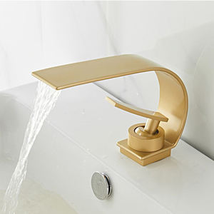 Grifo de lavabo montado en cubierta de cascada de latón de un solo orificio, núcleo de válvula de cerámica, estilo Art <span class=keywords><strong>Deco</strong></span> elegante para grifo de lavabo de baño - Product Image 6