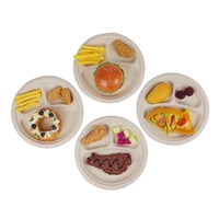 Vente en gros Assiette biodégradable 9 "à 3 compartiments Plateau à vaisselle Assiette ronde à bagasse de canne à sucre