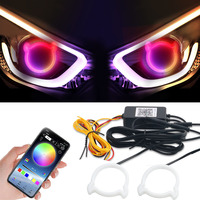 Kit de rétrofit universel pour voiture OEM avec anneaux halo LED RGB Angel Devil Eyes contrôlables par application, 12V 3W, lentille de projecteur DRL multicolore