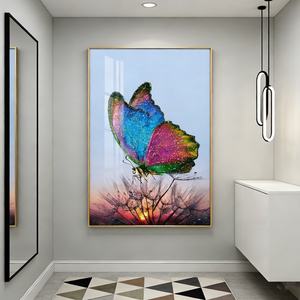 Venta al por Mayor de Arte Mural Personalizado para Sala de Estar, Impresión HD de Mariposas Coloridas, Decoración Abstracta para el Hogar, Pintura de Porcelana de Cristal con LED - Product Image 2