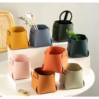 Tempat Pensil Kuas Makeup Organizer Meja Kerja Kotak Penyimpanan Kulit PU Dekorasi Meja Gaya Nordic Tempat Perhiasan Kunci