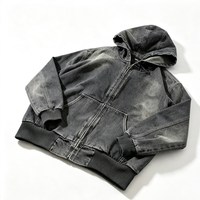 Sweat à capuche zippé pour homme, épais et oversize, uni, style vintage délavé à l'acide, avec broderie 3D, en polaire, veste décontractée d'extérieur pour l'hiver