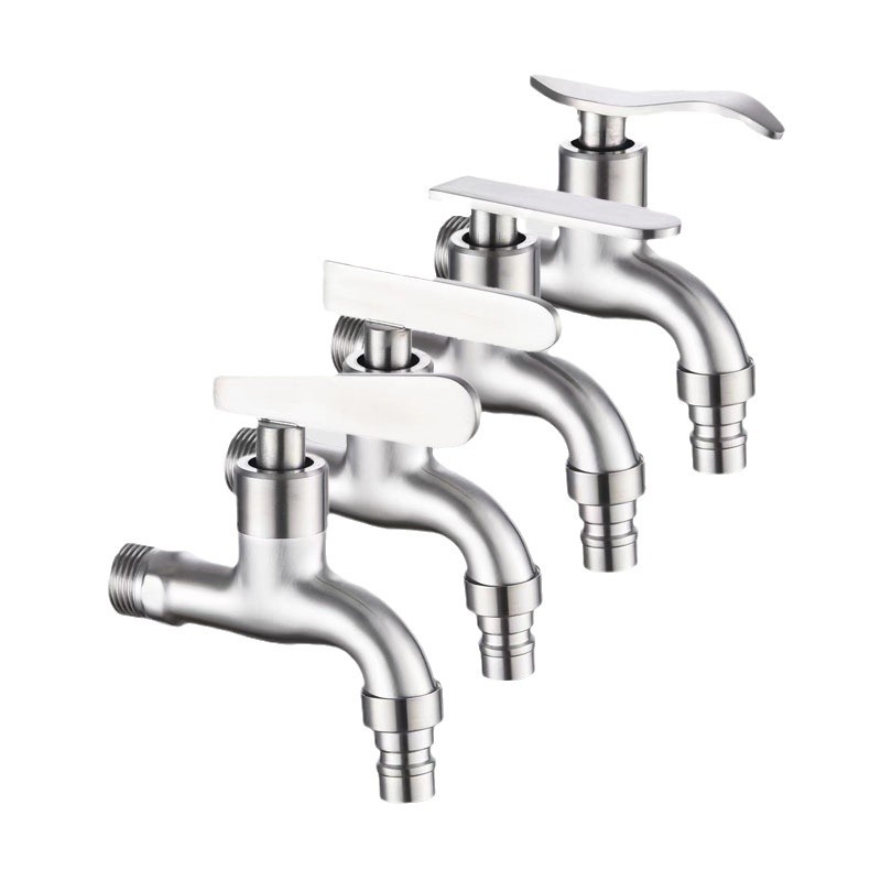 304 Stainless Steel 1/2 Inch Automatic Flat Dial Faucet Modern Single Cold Bibcocks for Bathroom Balcony for Washing Machine