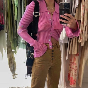 Dames Roze Gebreide Dames Vesten Truien Flare Mouw V-Hals Losse Casual Winter Herfst 2023 Effen Gebreide Casual Jassen - Product Image 6