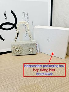 New <b>Small</b> Single Strap Pearl Polyester Cover Closure <b>Handbag</b> Rhinestone Floral Pattern for Silver Crossbody Dinner Use Tanjing - Product Image 5