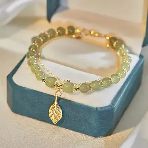 Großhandel Goldenes Zweig Jade-Blätter-Armband natürliches Hetianisches Jade-Armband kleines Blatt-Armband Valentinstag Tanabata-Geschenk
