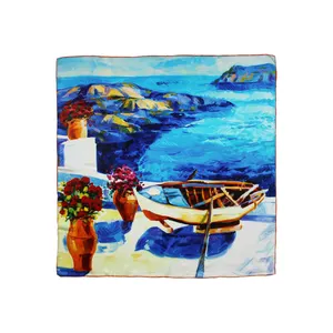 Romantic Sea View Silk Scarf Shawl for Women 12mm Silk Scarf 90*90cm Unique and Elegant Accessory