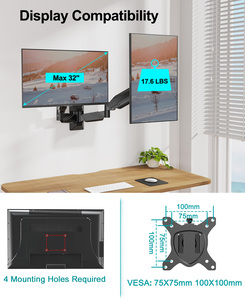 <strong>Dual</strong> <strong>Monitor</strong> Arm <strong>Wall</strong> <strong>Mount</strong> for 13-32 Inch <strong>Monitors</strong> Supports up to 8kg/17.6lbs - Product Image 5