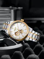 Montre automatique mécanique pour homme LONGLUX, élégante, de luxe, étanche, squelette, pour affaires, vente en gros, acier inoxydable, montre cadeau.