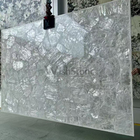 Dalle composite en onyx blanc cristal diamanté translucide rétroéclairée, panneau de pierre pour mur d'accentuation et comptoir de luxe pour hôtels, taille personnalisée
