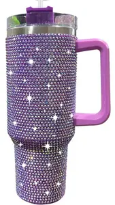 Wholesale 40 Oz Outdoor Tour Cup Full Bling Rhinestone Tumbler With Handle And Straw For Water Bottles